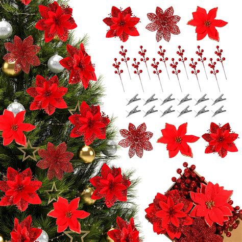 Amazon.com: Poinsettias Artificial Christmas Flowers Decorations - 30 ...