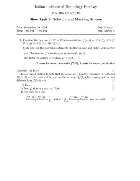 MA105 Short Quiz 8 Paper & Solution - Indian Institute of Technology ...