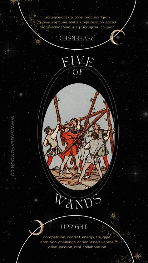 Five of Wands Tarot Card Meaning (Upright & Reversed) - Sage and Moon