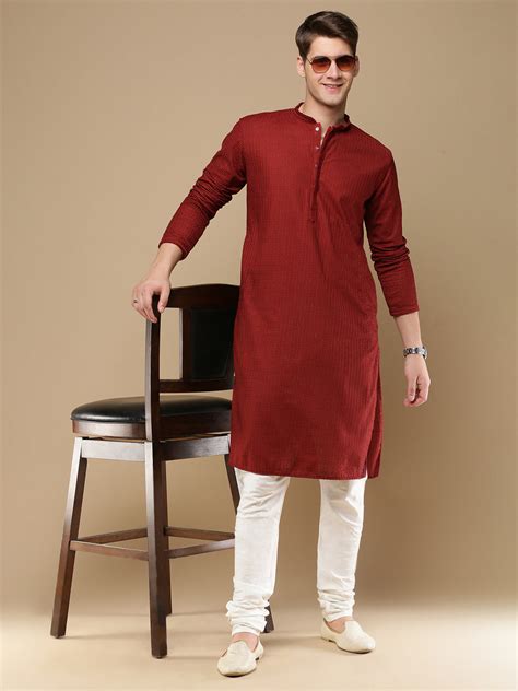 Unleash Your Style With Men's Maroon Cotton Chikankari Designer Kurta ...
