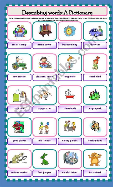 Descriptive Words Worksheet 的图像结果