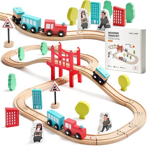 Buy Tiny Land Wooden Train Set for Toddler, Toy Tracks, Engine ...