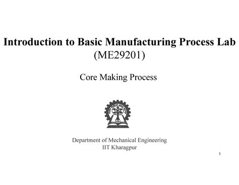 Core Making - Introduction to Basic Manufacturing Process Lab (ME29201 ...