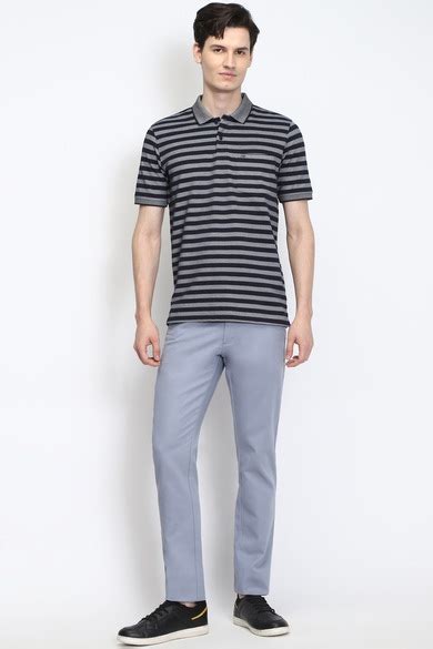 Buy Men Grey Stripe Polo Neck T-shirt Online - 39909455 | Peter England