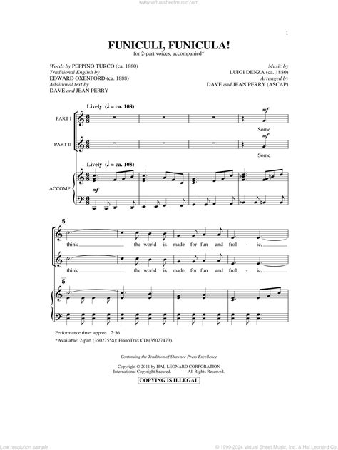 Perry - Funiculi, Funicula sheet music for choir (2-Part) [PDF]