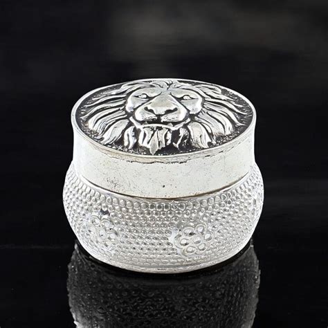 Real Silver Honey Container Oxidized Lion face Dibbi for Red Book Reme ...