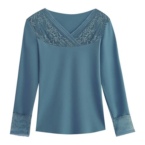 JDEFEG Thermal Underwear Women's Thermal Shirts Long Sleeve New Lace V ...