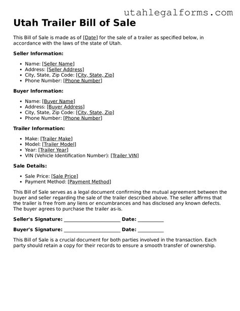 Draft Your Utah Trailer Bill of Sale With Our Free Template