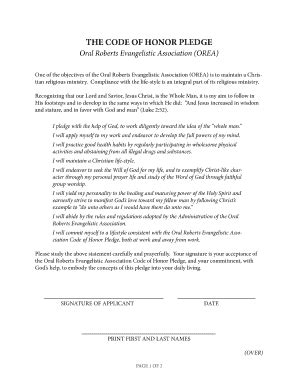 Fillable Online THE CODE OF HONOR PLEDGE Fax Email Print - pdfFiller
