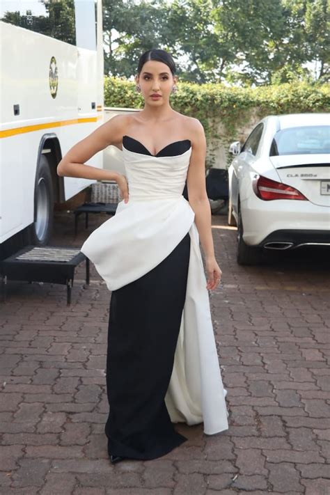 Nora Fatehi stuns in dramatic black-and-white gown on the sets of ...