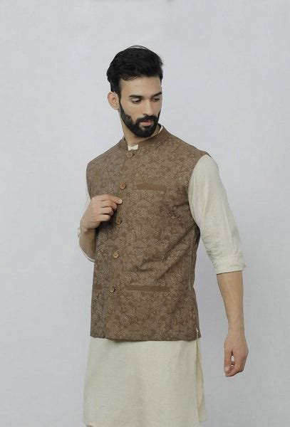 Block Printed Brown Nehru Jacket – TJORI