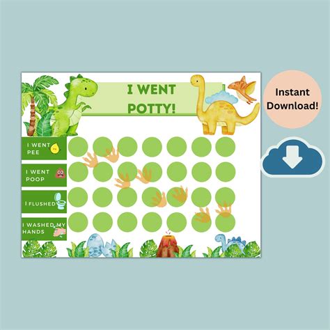 Printable Dinosaur Potty Training Chart With Stickers | Instant Download Sticker Chart | Toddler ...