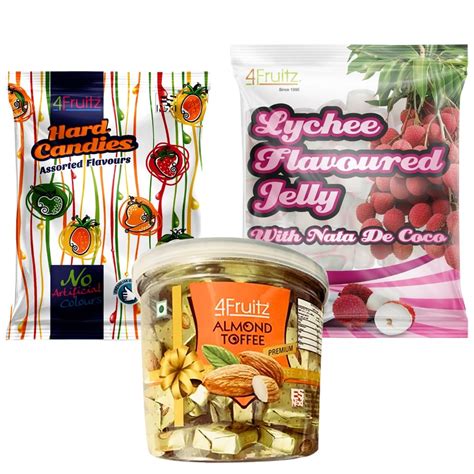 Frix Hard Candies, Premium Almond Toffee, Lychee Flavored Jelly (Pack ...