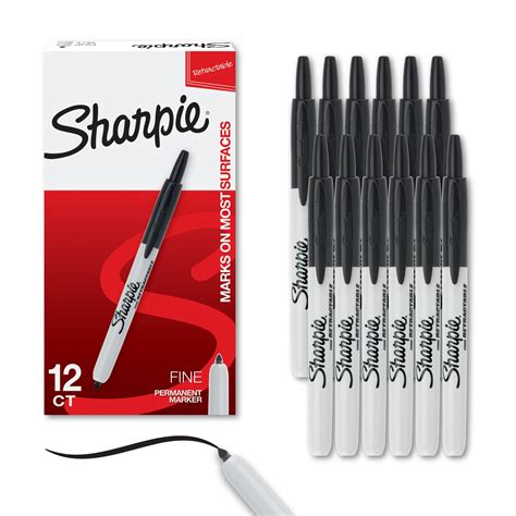 Sharpie Fine Point Retractable Permanent Markers, Black, 12 Count ...