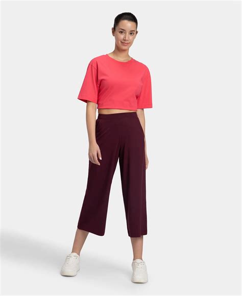 Buy Super Combed Cotton Elastane Stretch Relaxed Fit Culottes - Wine ...