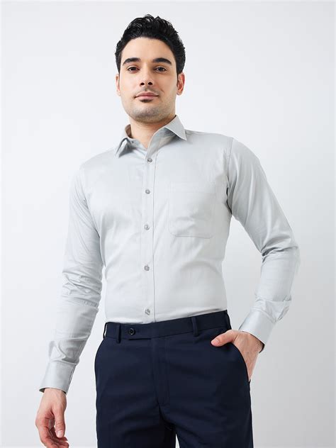 Raymond Men Grey Solid Slim Fit Cotton Blend Formal Shirt – MyRaymond