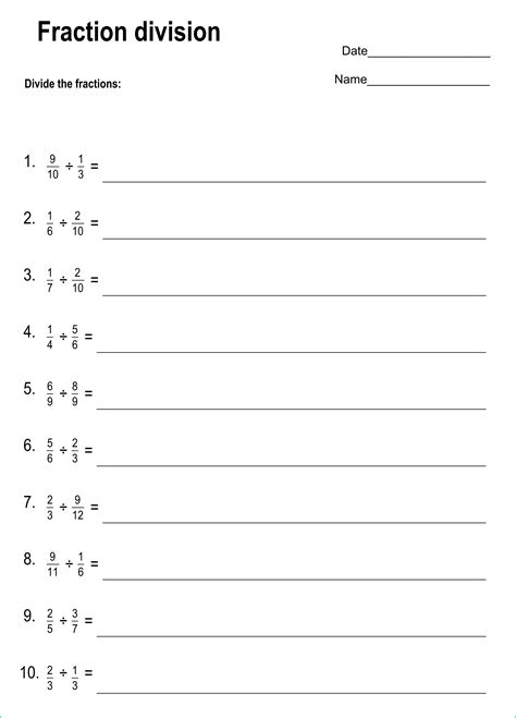 Dividing By Fractions Worksheet - Printable Calendars AT A GLANCE