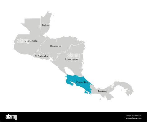 Vector illustration with simplified map of Central America region with blue contour of Costa ...