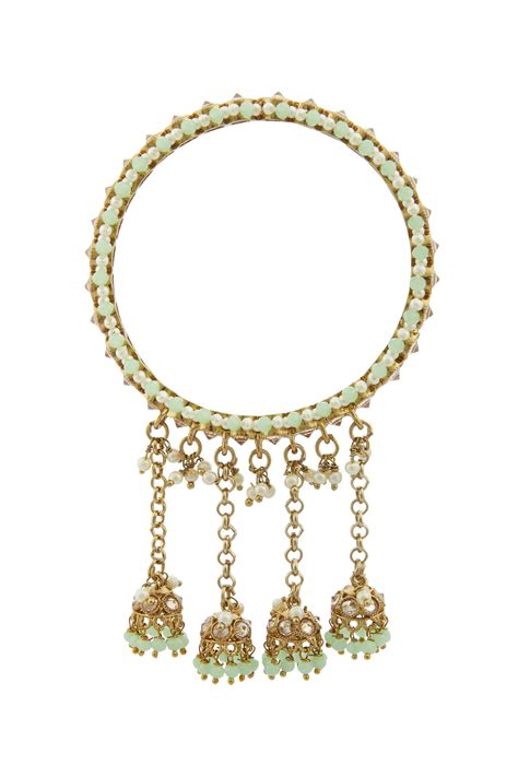 Buy Gold Plated Pearls, Beads Jhumka Drop Bangles - Set Of 4 by Moh ...