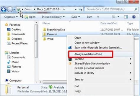 Enable Offline Files in Windows 10