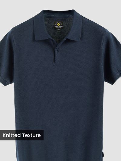 Buy Men's Navy Blue Ribbed Collar Flat Knit Polo T-shirt at Beyoung