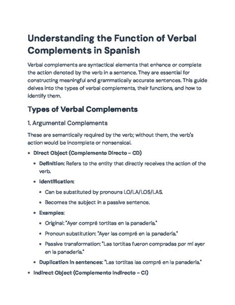 Understanding Verbal Complements in Spanish Grammar - Understanding the Function of Verbal - Studocu