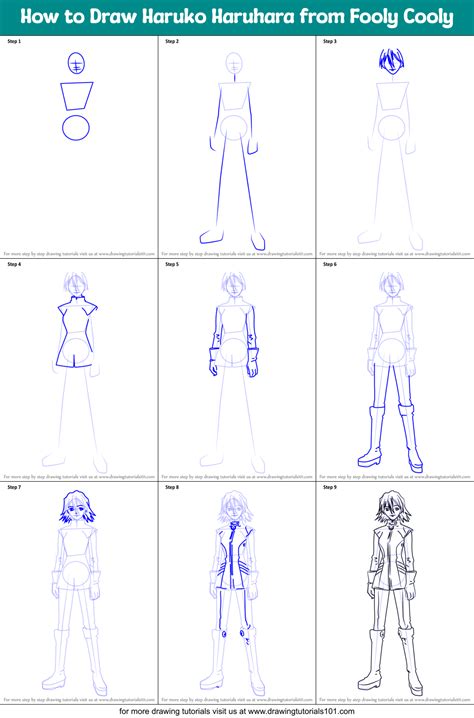 How to Draw Haruko Haruhara from Fooly Cooly (FLCL) Step by Step ...