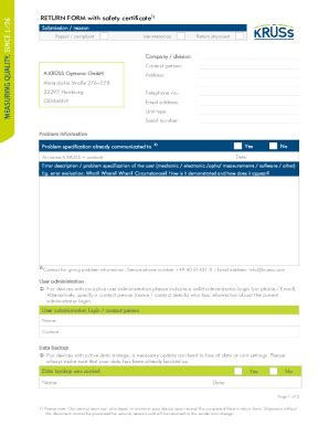 Fillable Online Return form with Safety Certificate 5.2. Return form ...