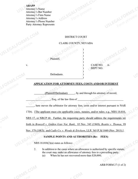 Nevada Application For Attorneys Fees Costs And Or Interest | US Legal ...