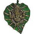 Buy eCraftIndia Metal Golden Lord Ganesha Idol On Green Leaf Ganesha ...