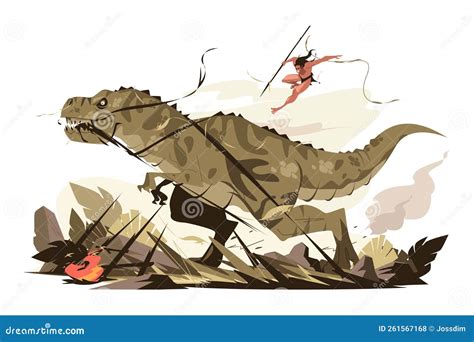 Warrior Fighting with Dinosaur Stock Vector - Illustration of ...