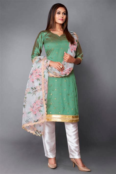 Olive Green Indian Art Silk Dress For Pakistani Festival &am