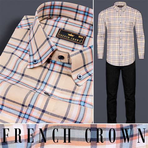 Raffia Brown Casual Checks-Plaid Premium Cotton Button-Down Shirt For ...