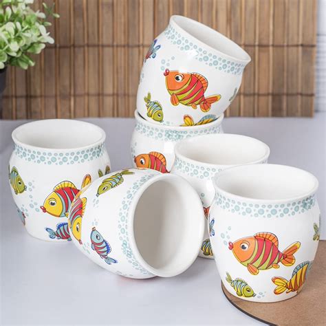Buy MADARKS Ceramic Fish Printed Chai Kullar | Kullad Cups &Mugs ...