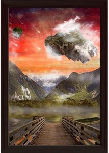 Fantasy Land Paper Poster Dark Brown Frame | Top Acrylic Glass 9inch x ...
