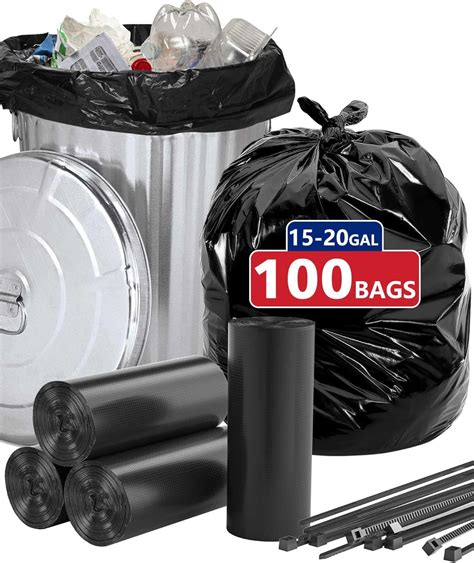 Amazon.com: 20 Gallon Trash Bags Kitchen Tall with Black Zip Ties （100 ...