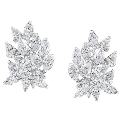 Marquise, Round and Pear Shaped Diamond Cluster Earrings For Sale at ...