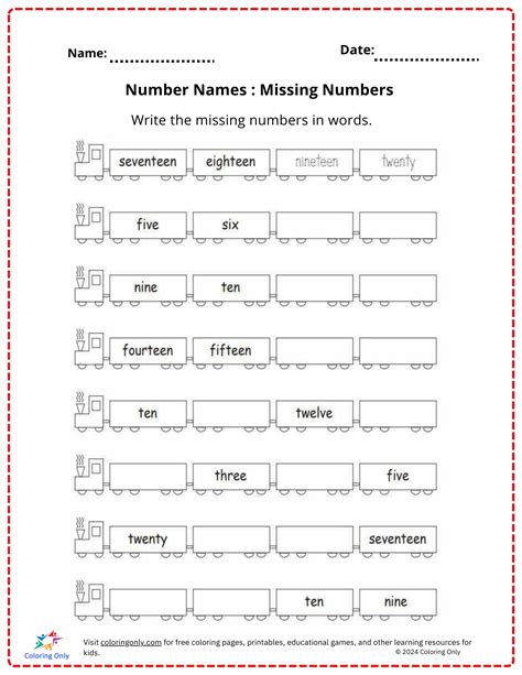 Missing Numbers Worksheet