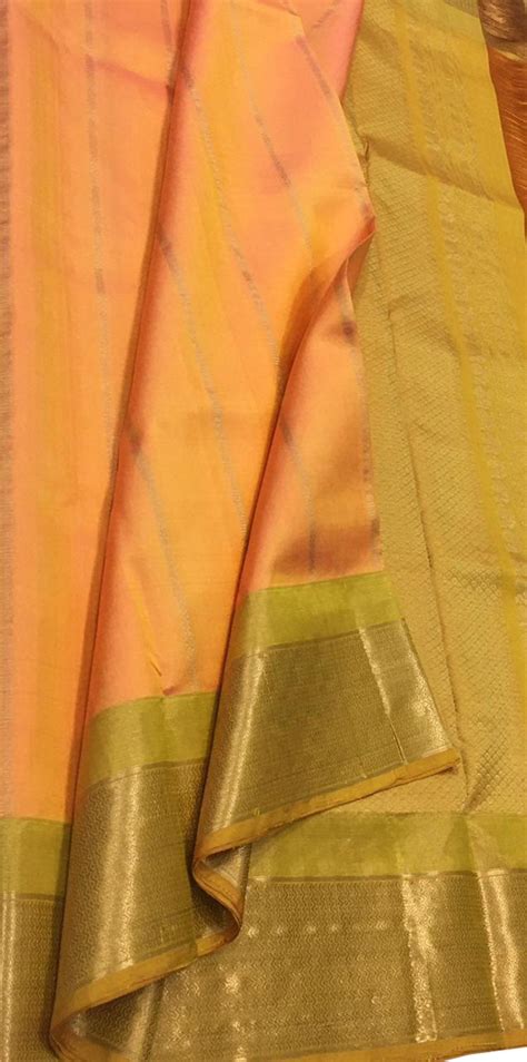 Get 20% Off on Orange Kanjeevaram Handloom Pure Silk Saree