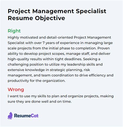 Top 17 Project Management Specialist Resume Objective Examples