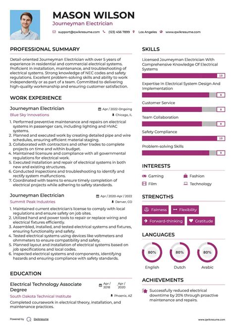 10+ Journeyman Electrician Resume Samples & Templates for 2025