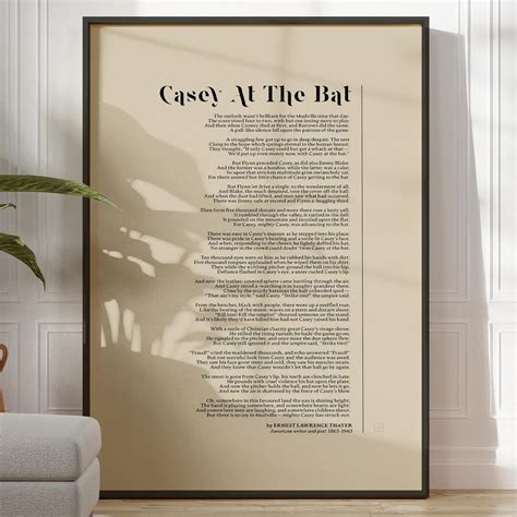 Casey at the Bat Poem A Ballad of the Republic by Ernest Lawrence Thayer | Baseball Fan Gift ...
