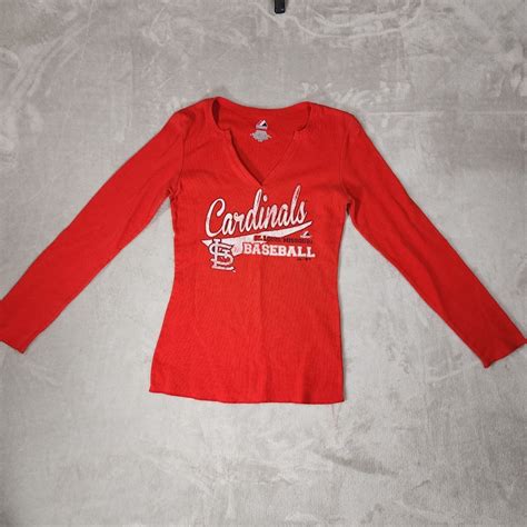 St. Louis Cardinals Shirt Womens M Red V Neck Long Sleeve Majestic MLB ...