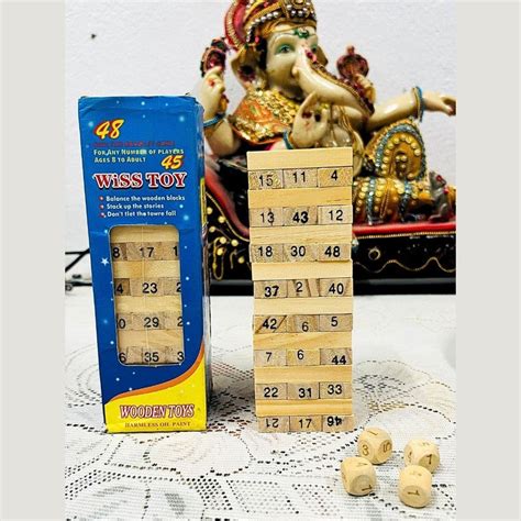 Buy Wooden Tumbling Tower Game – 48 Piece Stacking Blocks with Dice (6 ...