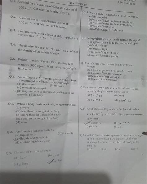 Miquids and gases both Q.15. A 0.50 N metal sinker appears (is measur..