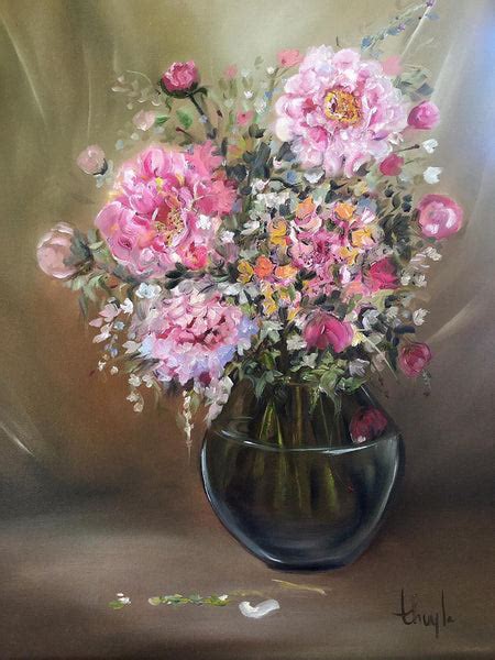 Still Life - Oil Painting - Pink And White FLowers - Canvas Prints by ...
