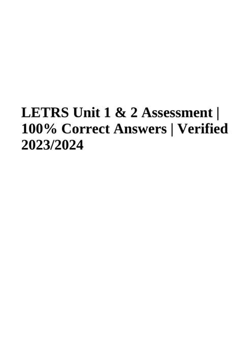 LETRS Unit 1 & 2 Assessment | Questions With Correct Answers Latest ...