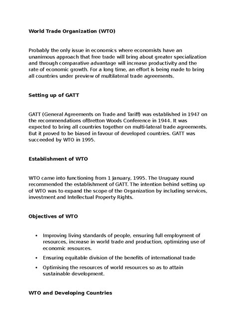 WTO Overview: Free Trade, GATT, and Economic Growth Insights - Studocu