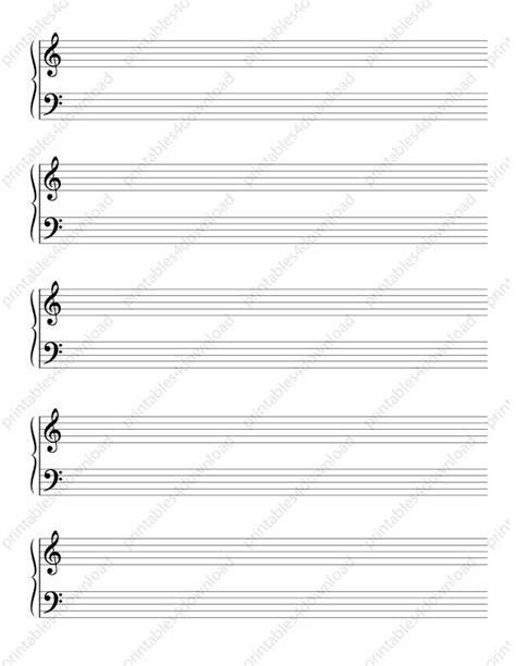 Blank Sheet Music Staff Paper Printable Sheet for Piano | 5 Double ...