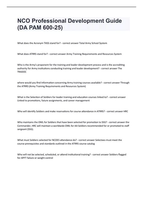 NCO Professional Development Guide (DA PAM 600-25) Questions with ...